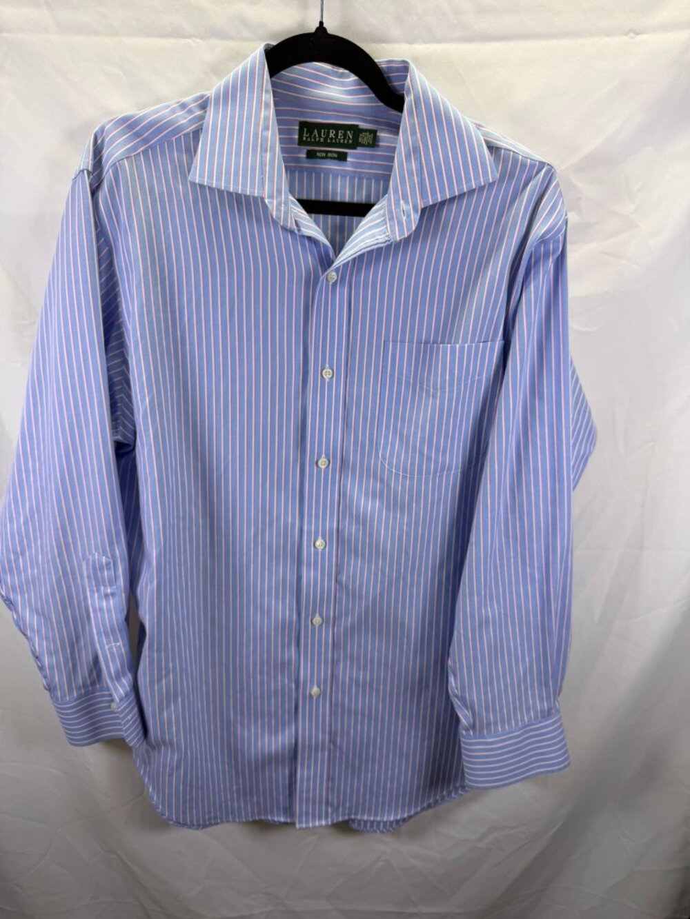 Ralph Lauren Blue White Striped Long Sleeve Dress Shirt sz 16.5-32/33 Non Iron